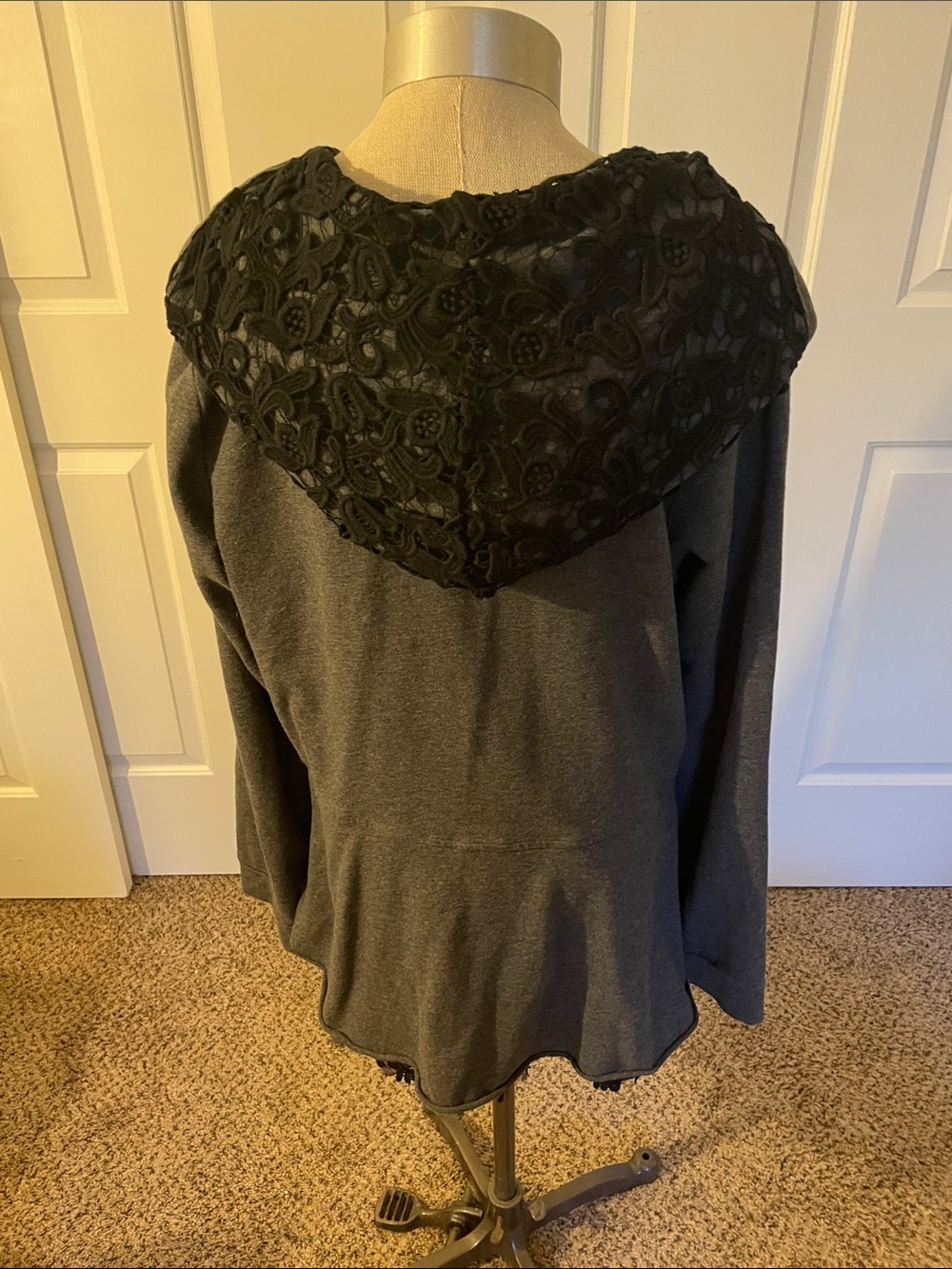 JOHNY WAS 4 LOVE AND LIBERTY Gray Hooded Zip Bomber Jacket with Peplum Hem